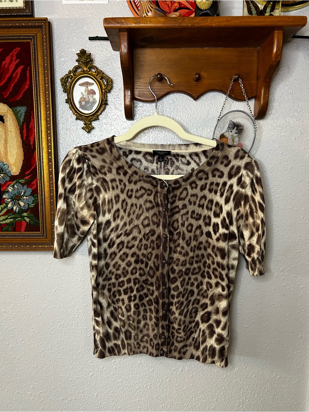 Leopard Print Talbots Short-Sleeve Knit Top - Brown